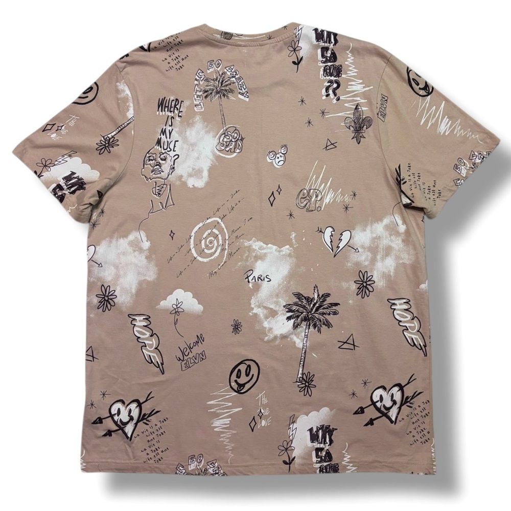 ELEVEN PARIS Tan Doodles & Clouds Print Crew Neck Shirt - Picture 3 of 7